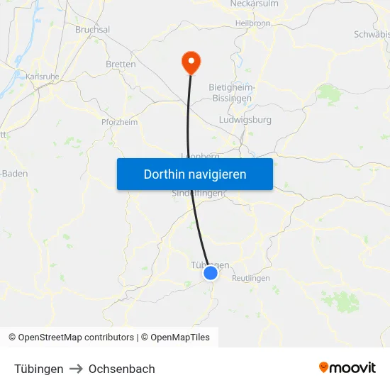 Tübingen to Ochsenbach map