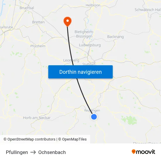 Pfullingen to Ochsenbach map