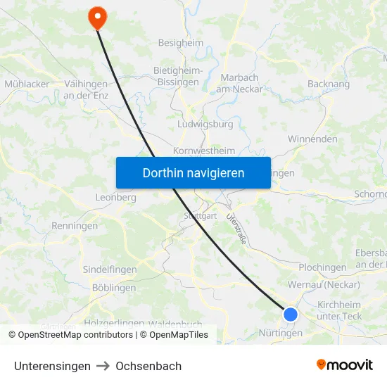 Unterensingen to Ochsenbach map