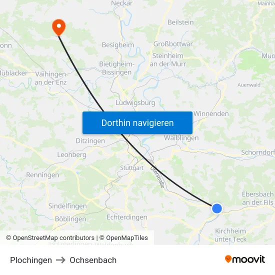 Plochingen to Ochsenbach map