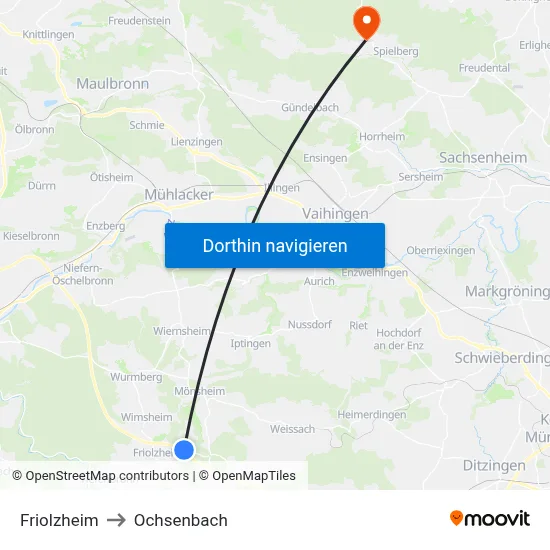Friolzheim to Ochsenbach map