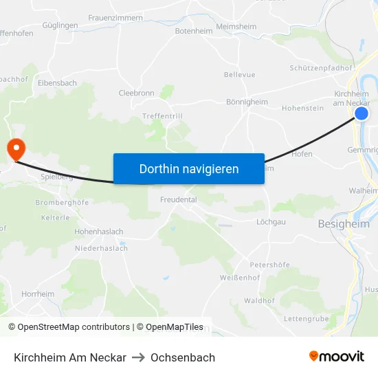Kirchheim Am Neckar to Ochsenbach map