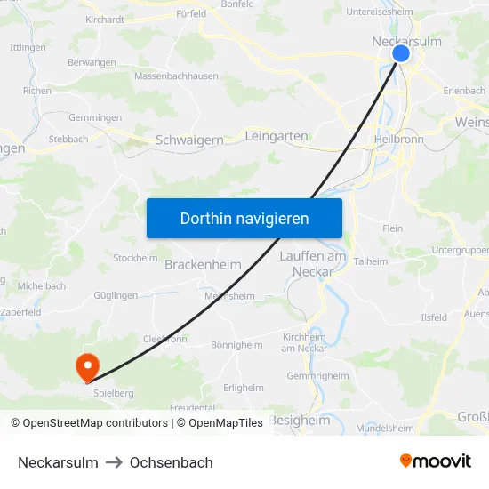 Neckarsulm to Ochsenbach map