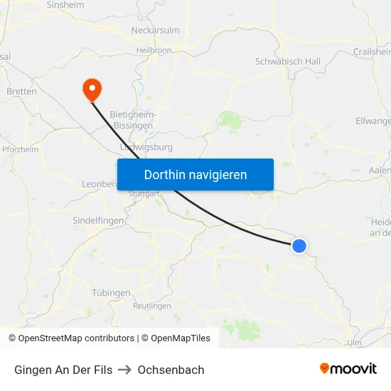 Gingen An Der Fils to Ochsenbach map
