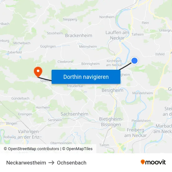 Neckarwestheim to Ochsenbach map