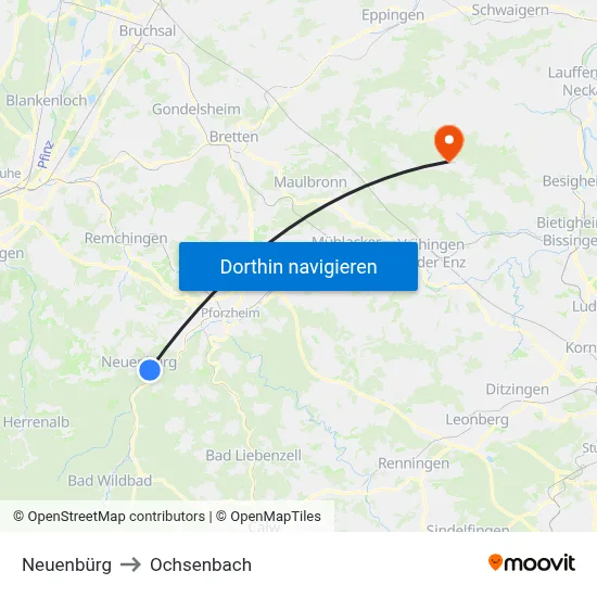 Neuenbürg to Ochsenbach map