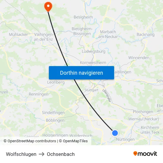 Wolfschlugen to Ochsenbach map