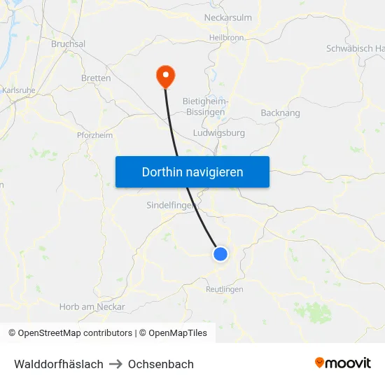 Walddorfhäslach to Ochsenbach map