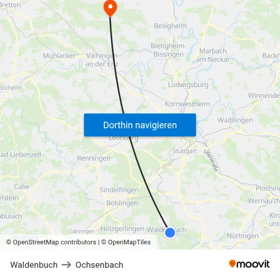 Waldenbuch to Ochsenbach map