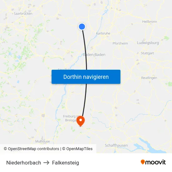 Niederhorbach to Falkensteig map