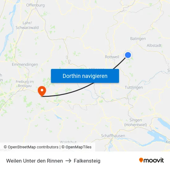 Weilen Unter den Rinnen to Falkensteig map