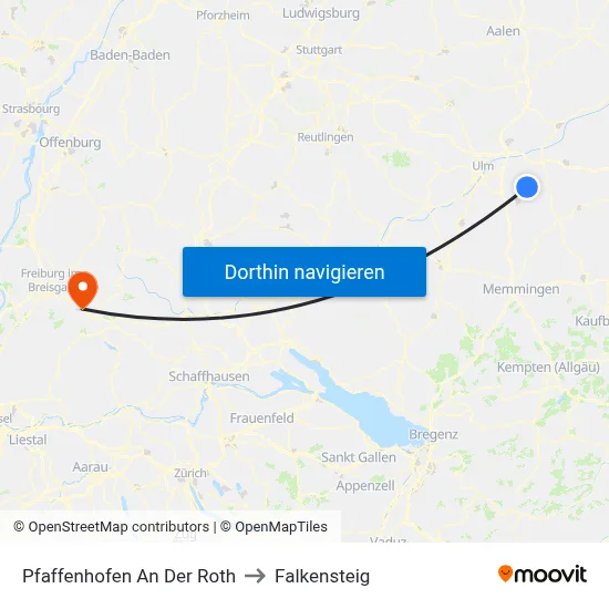 Pfaffenhofen An Der Roth to Falkensteig map