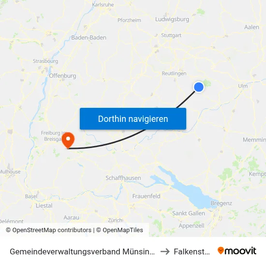 Gemeindeverwaltungsverband Münsingen to Falkensteig map