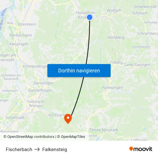 Fischerbach to Falkensteig map