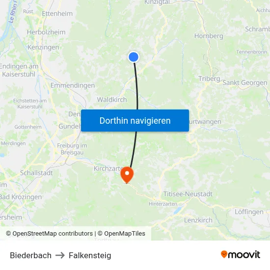 Biederbach to Falkensteig map