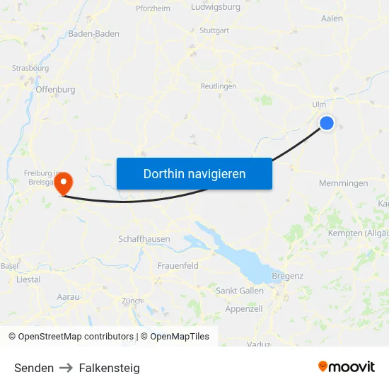 Senden to Falkensteig map