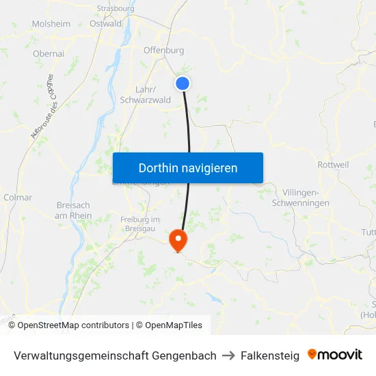 Verwaltungsgemeinschaft Gengenbach to Falkensteig map