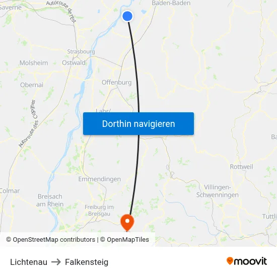Lichtenau to Falkensteig map