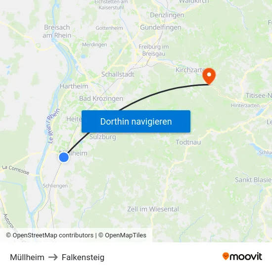 Müllheim to Falkensteig map