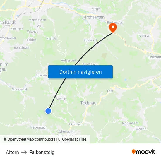 Aitern to Falkensteig map