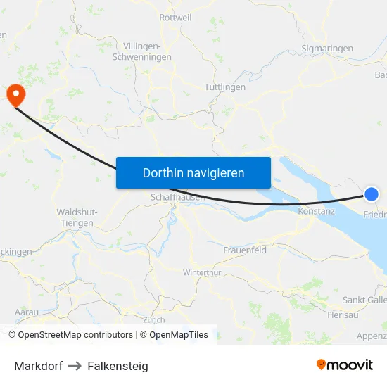 Markdorf to Falkensteig map