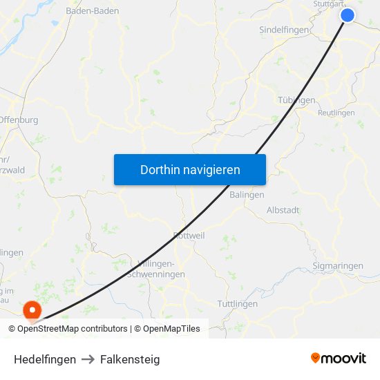 Hedelfingen to Falkensteig map