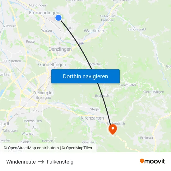 Windenreute to Falkensteig map