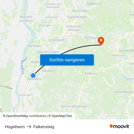 Hügelheim to Falkensteig map
