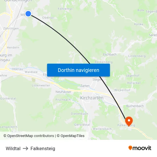 Wildtal to Falkensteig map