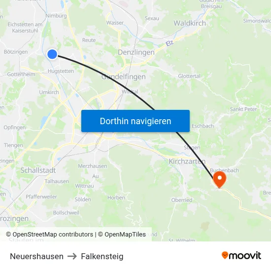 Neuershausen to Falkensteig map