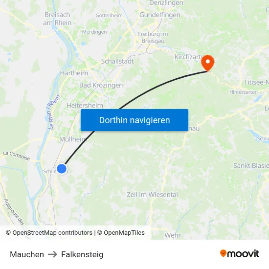 Mauchen to Falkensteig map