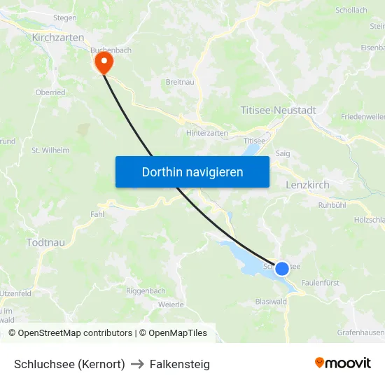 Schluchsee (Kernort) to Falkensteig map