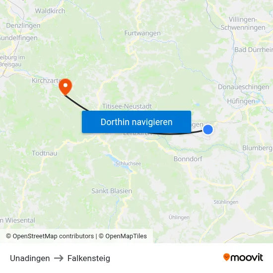 Unadingen to Falkensteig map