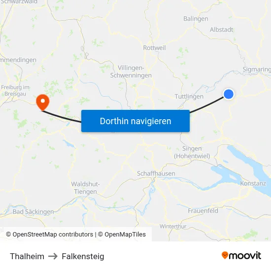 Thalheim to Falkensteig map