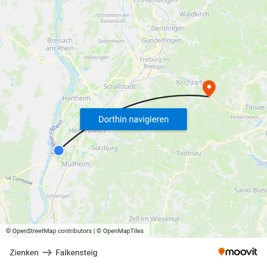 Zienken to Falkensteig map