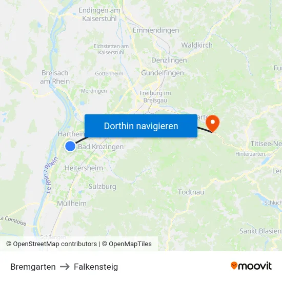 Bremgarten to Falkensteig map