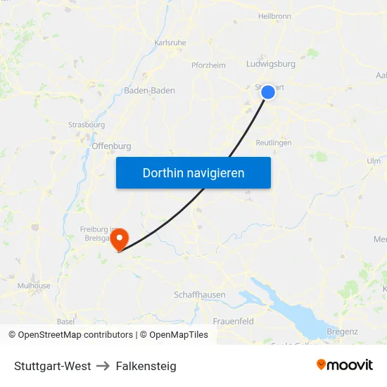 Stuttgart-West to Falkensteig map