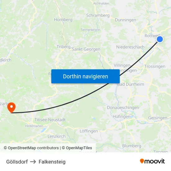 Göllsdorf to Falkensteig map