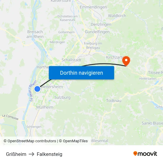 Grißheim to Falkensteig map