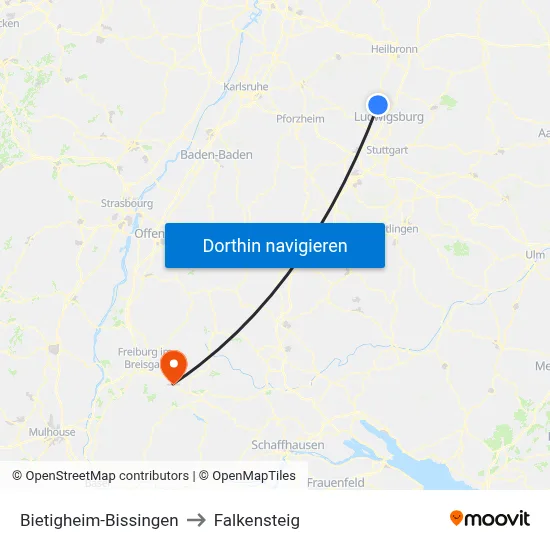Bietigheim-Bissingen to Falkensteig map