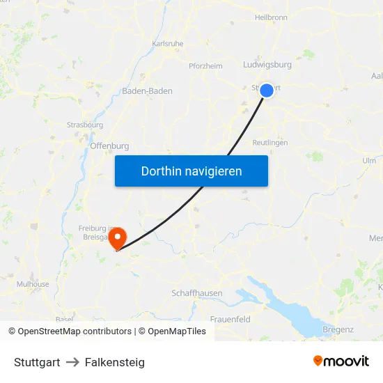 Stuttgart to Falkensteig map