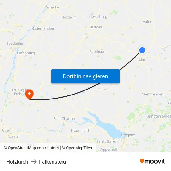 Holzkirch to Falkensteig map