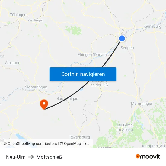 Neu-Ulm to Mottschieß map