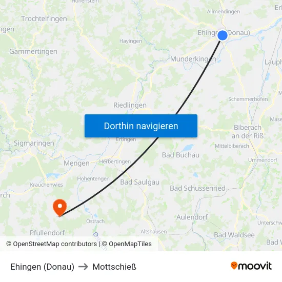 Ehingen (Donau) to Mottschieß map