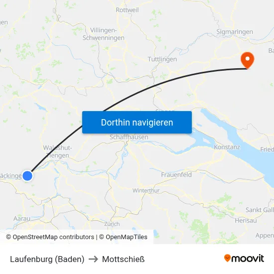 Laufenburg (Baden) to Mottschieß map
