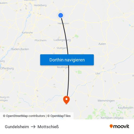 Gundelsheim to Mottschieß map