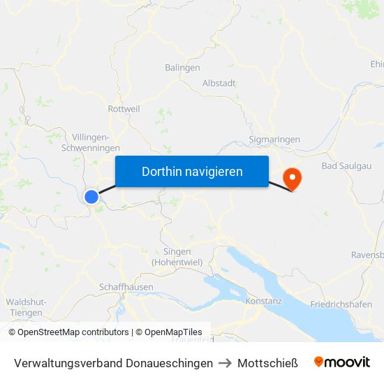 Verwaltungsverband Donaueschingen to Mottschieß map
