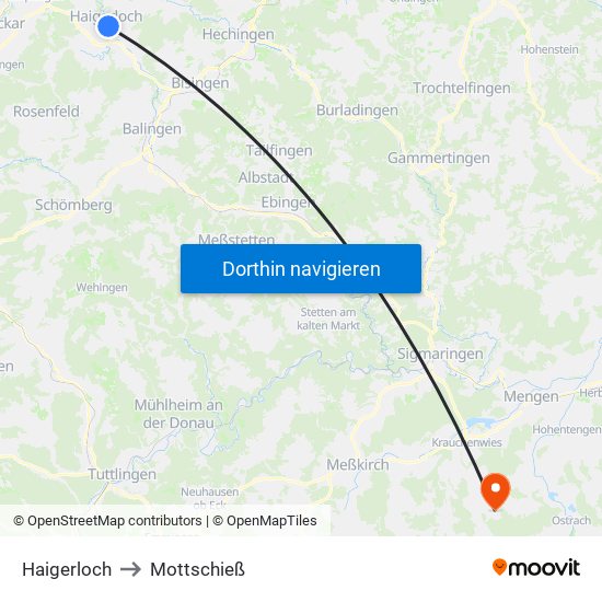Haigerloch to Mottschieß map