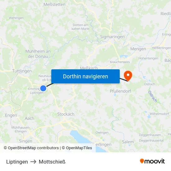 Liptingen to Mottschieß map