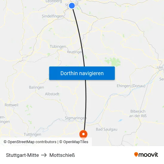 Stuttgart-Mitte to Mottschieß map